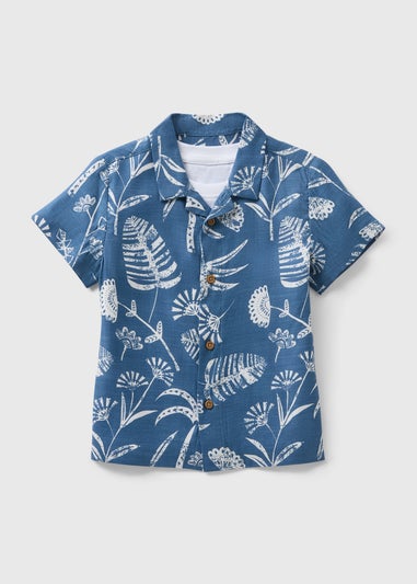 Boys Blue Leaf Tee & Shirt Set