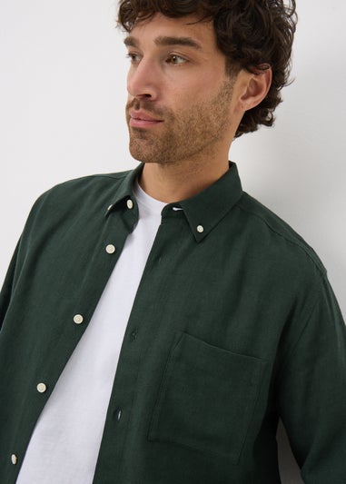 Green Roll Sleeve Linen Blend Shirt