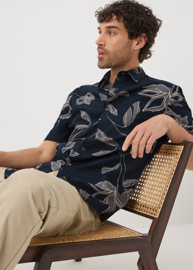 Black Leaf Floral Print Smart Shirt