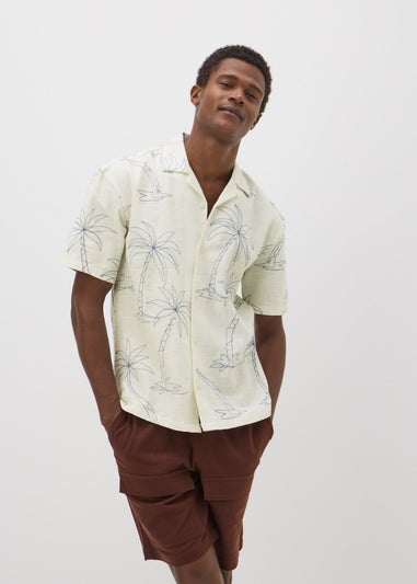 Cream Palm Tree Embroidered Shirt