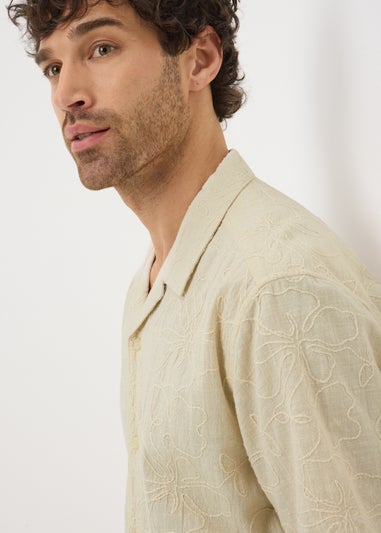 Ecru Textured Floral Embroidery Shirt