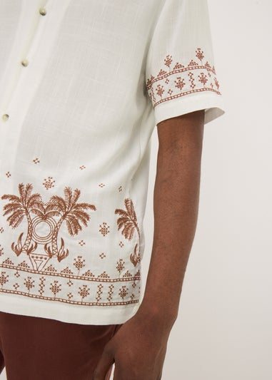 Ecru Embroidered Palm Shirt