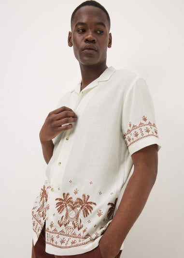 Ecru Embroidered Palm Shirt