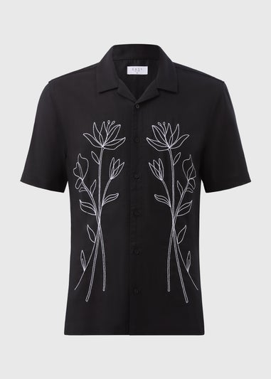 Black Floral Embroidered Shirt