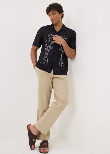 Black Floral Embroidered Shirt