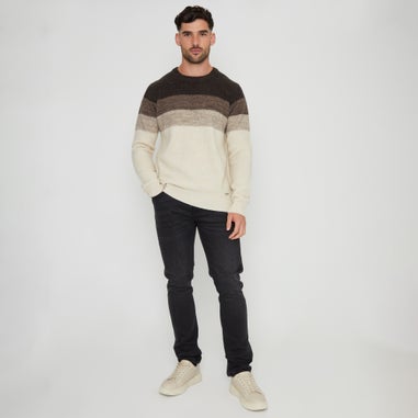 Threadbare Cream Ombré Stripe Crew Neck Jumper