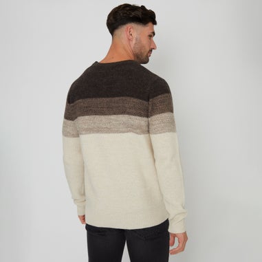 Threadbare Cream Ombré Stripe Crew Neck Jumper