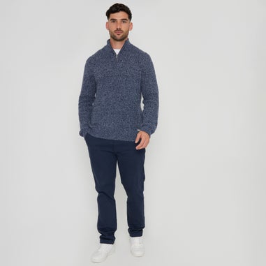 Threadbare Blue Waffle Knit Quarter Zip Jumper