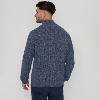 Threadbare Blue Waffle Knit Quarter Zip Jumper