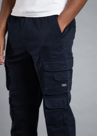 Tokyo Laundry Navy Belted Cotton Cargo Trousers