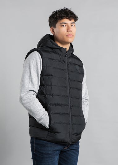 Tokyo Laundry Black Padded Hooded Gilet with Full Zip