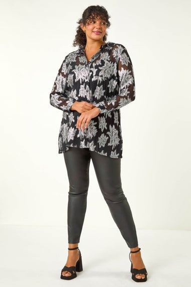 Roman Silver Curve Metallic Print Buttoned Shirt