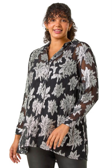 Roman Silver Curve Metallic Print Buttoned Shirt