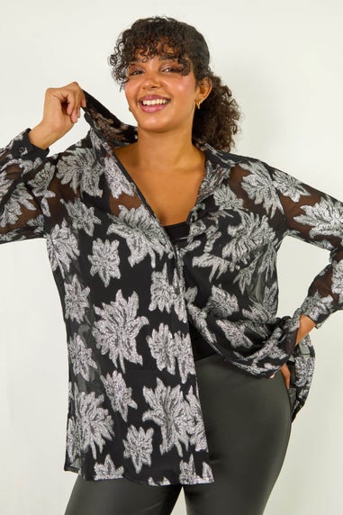 Roman Silver Curve Metallic Print Buttoned Shirt