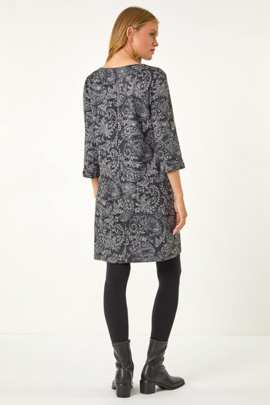 Roman Dark Grey Paisley Button Detail Shift Dress