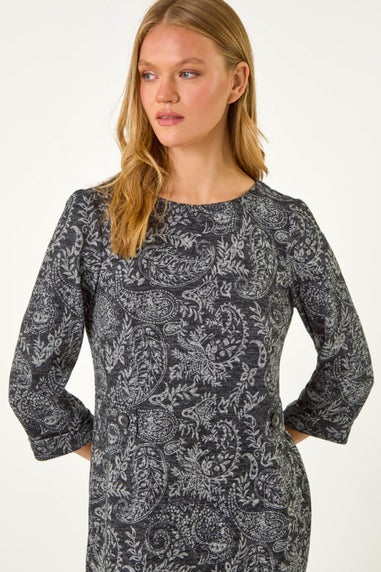 Roman Dark Grey Paisley Button Detail Shift Dress