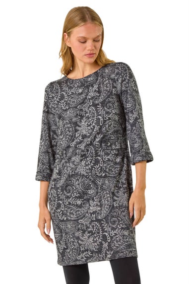 Roman Dark Grey Paisley Button Detail Shift Dress