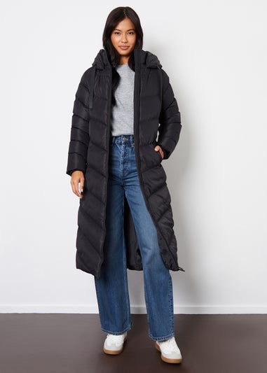 Threadbare Black Moanna Padded Maxi Coat