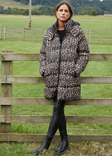 Threadbare Brown Leopard Print Hooded Puffer Coat