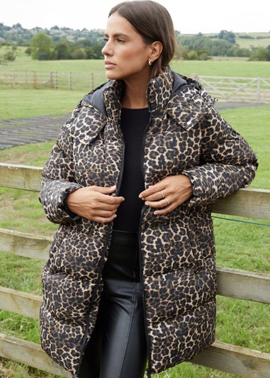 Threadbare Brown Leopard Print Hooded Puffer Coat