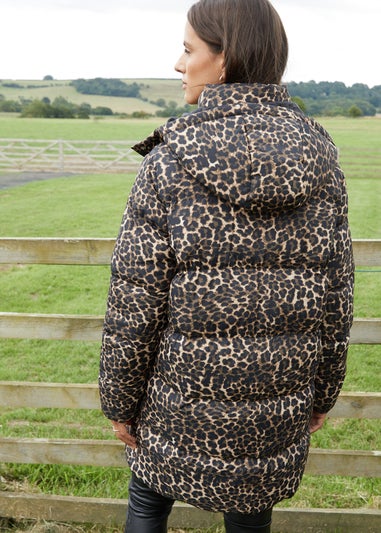 Threadbare Brown Leopard Print Hooded Puffer Coat