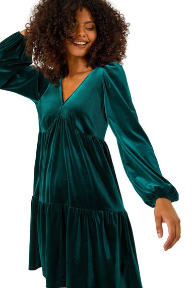 Dusk Forest Green Dusk V-Neck Velvet Mini Dress