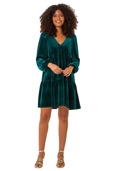 Dusk Forest Green Dusk V-Neck Velvet Mini Dress