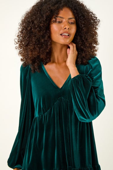 Dusk Forest Green Dusk V-Neck Velvet Mini Dress