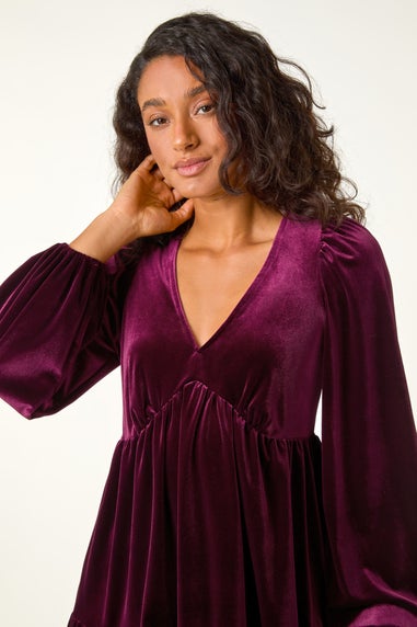 Dusk Burgundy Dusk V-Neck Velvet Mini Dress