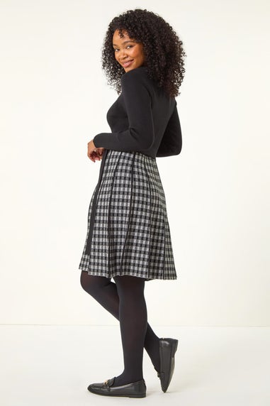 Roman Grey Petite Contrast Check Knitted Dress