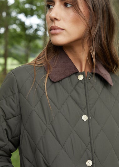 Threadbare Khaki Pine Cord Collar Diamond Quilted Jacket