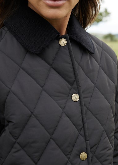 Threadbare Black Pine Cord Collar Diamond Quilted Jacket