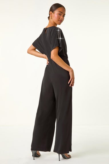 Roman Black Petite Hotfix Shoulder Jumpsuit