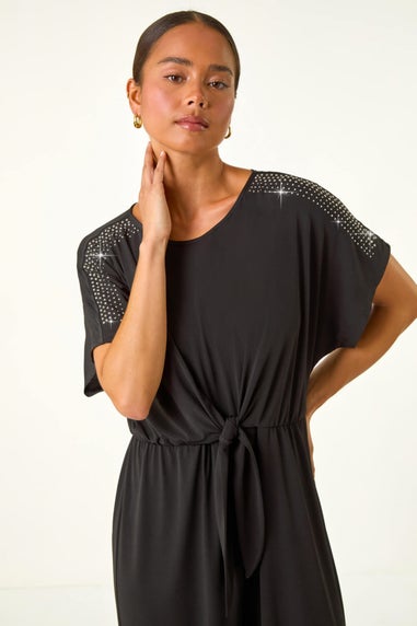 Roman Black Petite Hotfix Shoulder Jumpsuit