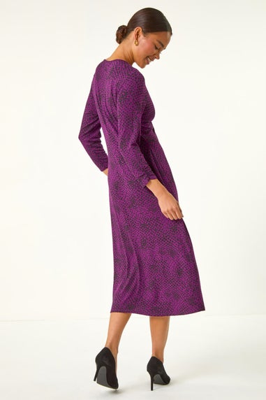 Roman Purple Petite Twist Front V-Neck Midi Dress