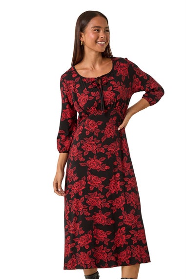 Roman Red Petite Floral Stretch Midi Dress