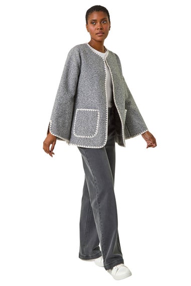 Roman Grey Contrast Blanket Stitch Jacket