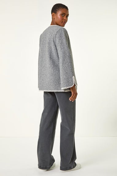 Roman Grey Contrast Blanket Stitch Jacket