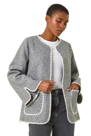 Roman Grey Contrast Blanket Stitch Jacket