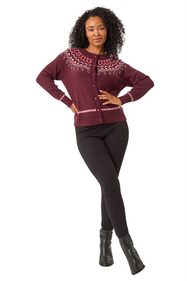 Roman Burgundy Petite Fairisle Button Cardigan