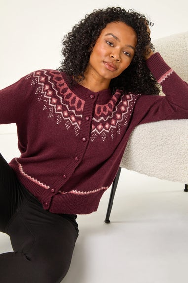 Roman Burgundy Petite Fairisle Button Cardigan