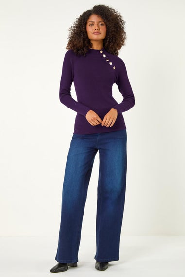 Dusk Purple High Neck Button Shoulder Jumper