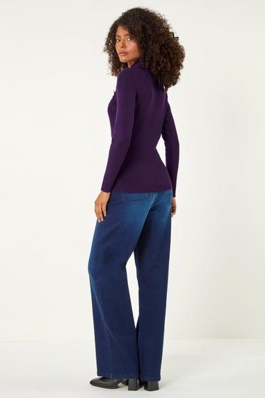 Dusk Purple High Neck Button Shoulder Jumper