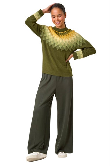 Roman Khaki Petite Diamond Print Stretch Jumper