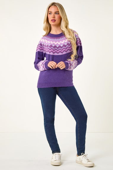 Roman Lilac Petite Fairisle Detail Knit Jumper