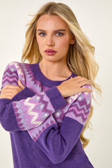 Roman Lilac Petite Fairisle Detail Knit Jumper