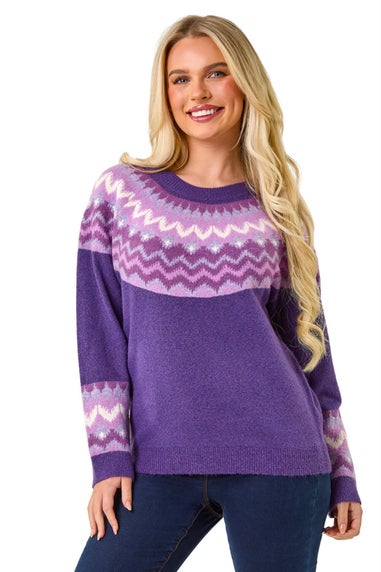 Roman Lilac Petite Fairisle Detail Knit Jumper