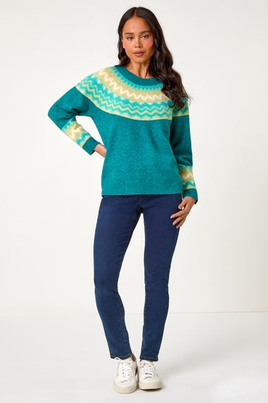 Roman Teal Petite Fairisle Detail Knit Jumper