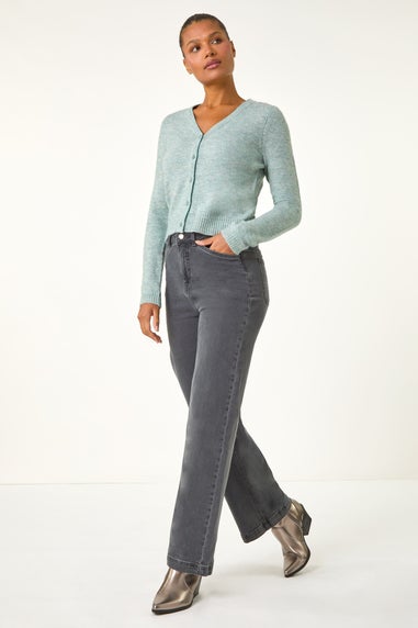 Roman Sage Shimmer V-Neck Ribbed Cardigan