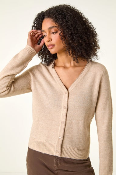 Roman Natural Shimmer V-Neck Ribbed Cardigan